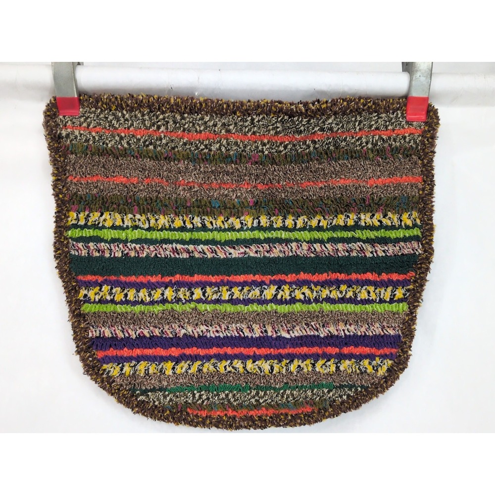 Vintage Hooked Rug Shirret Chair Mat Hand Made Folk Art Pad 15" x 18"